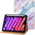 DTTO for iPad mini 7th (A17 Pro) 2024/iPad Mini 6th Generation Case 2021 8.3 Inch, Premium Leather Business Folio Stand Cover for Mini 7/6 with Pencil Holder-Multiple Viewing Angles, Marble Pink