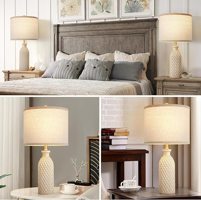 Luvkczc Ceramic Table Lamps Set of 2, Farmhouse 24.8" Bedside Lamps with Adjustable Color Temperature, Modern Nightstand Lamp Desk Reading Lamp for Bedroom, Living Room, Office, 2 Bulbs Included