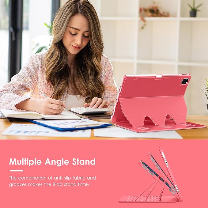 VIKESI Case for iPad Pro 12.9 6th / 5th / 4th / 3rd Generation Case 2022/2021/2020/2018,Multiple Angles Magnetic Stand Cover,Shockproof Soft Back,Pencil Holder,and Auto Sleep/Wake,Red