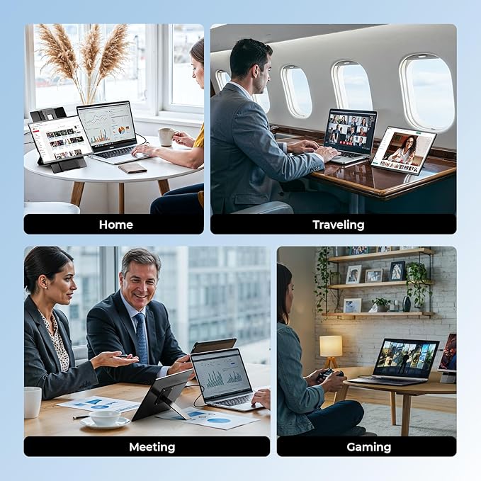 Laptop Screen Extender 16.1", 1200P FHD, Portable Monitor 360° Rotating Detachable Stand, Height Adjustable Monitor Extender for Laptop 13-17.5", Plug-Play for Tablet, PC, Phone, etc