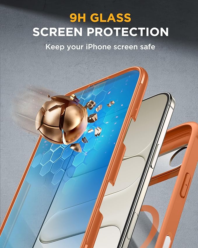Miracase Magnetic for iPhone Air Case 6.5" [Compatible with MagSafe] Full-Body Phone Case with Built-in Glass Screen Protector & Camera Control,Drop Proof iPhone 17 Air Case Cover, Orange