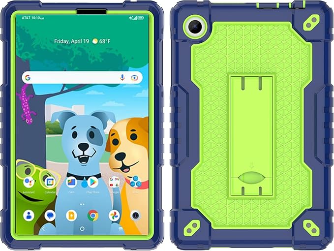 Case for for AT&T Amigo Jr. Tab 8 inch Tablet 9136K - [Built-in Kickstand] Anti Slip Kids Friendly Shockproof Silicone Protective Cover (Navy/Green)