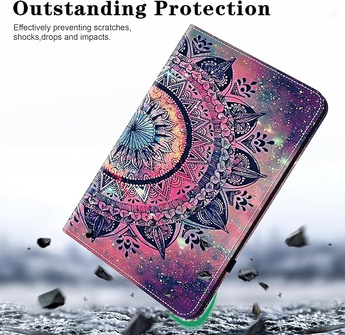 Case for iPad (A16) 11th Generation 11 Inch (2025), iPad 10th Generation 10.9 Inch (2022), Multi-Angle Viewing PU Leather Case with Elastic Band, Pencil Holder & Card Slots-Mandala