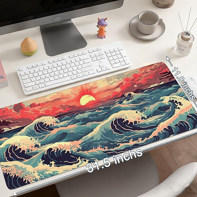 Gaming Mouse Pad - (31.5"×11.8") Wave Style Large Mouse Pads for Desk - Desk Mat for Keyboard and Mouse with Non-Slip Base, Desks Pad Matfor Game/Office & Home