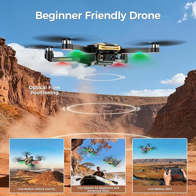 FPV Drone with Camera 4K for Adults,Big Screen on Remote Controller,2 pcs Batteries and Carrying Case,Gift for Men,Easy Fly Quadcopter for Beginners with Optical Flow Positioning
