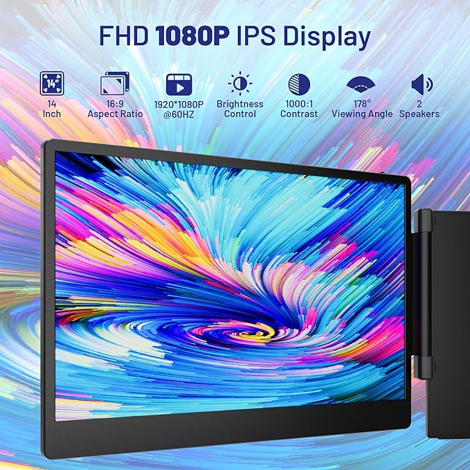 domyfan 14" Laptop Screen Extender, S3 FHD 1080P IPS Triple Portable Monitor Laptop, HDMI/USB-A/Type-C Compatible with Windows/Mac/Android