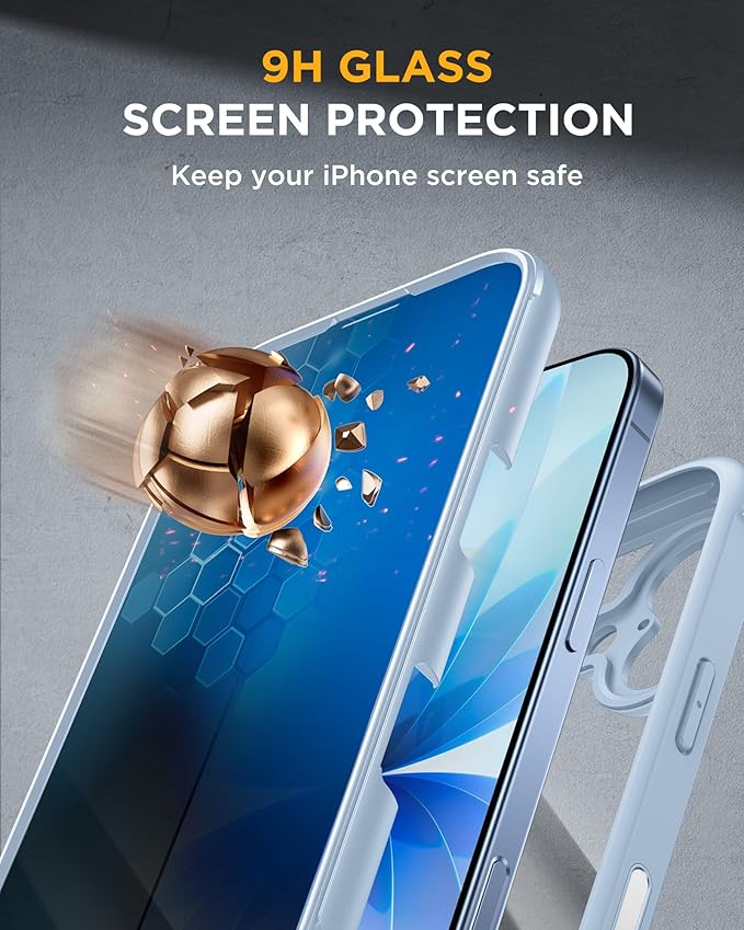 Miracase Magnetic for iPhone 17 Case with Privacy Screen Protector [Compatible with MagSafe],Full Camera Protection and Full Body Shockproof Bumper 17 Phone Cover 6.3", Light Blue