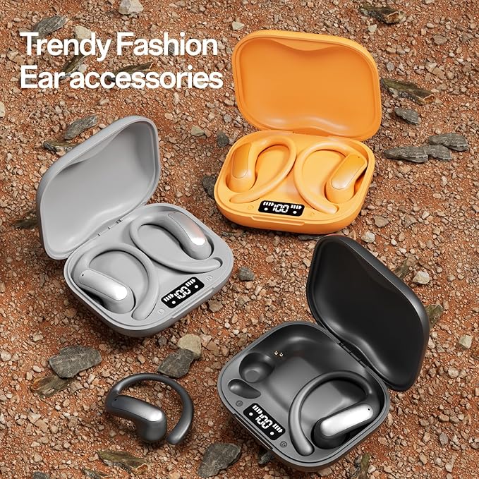 TINGER Open Ear Bluetooth Headphones 5.4 - IPX5 Waterproof Wireless Sports Earbuds,18H Playtime with Digital Power Display, Ultra-Light Weight Design for Cycling/Running/Gym (Black)