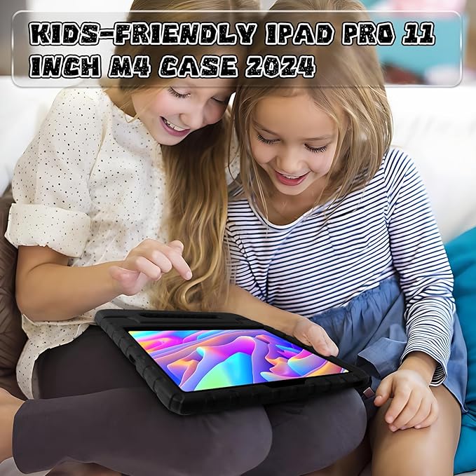for 2024 iPad Pro 11 inch Case M4 with Pencil Holder/Anti-Slip Handle, Super Protection EVA Kids Proof New Cute Cover for iPad Pro 11-inch (M4) 5th Generation, Black