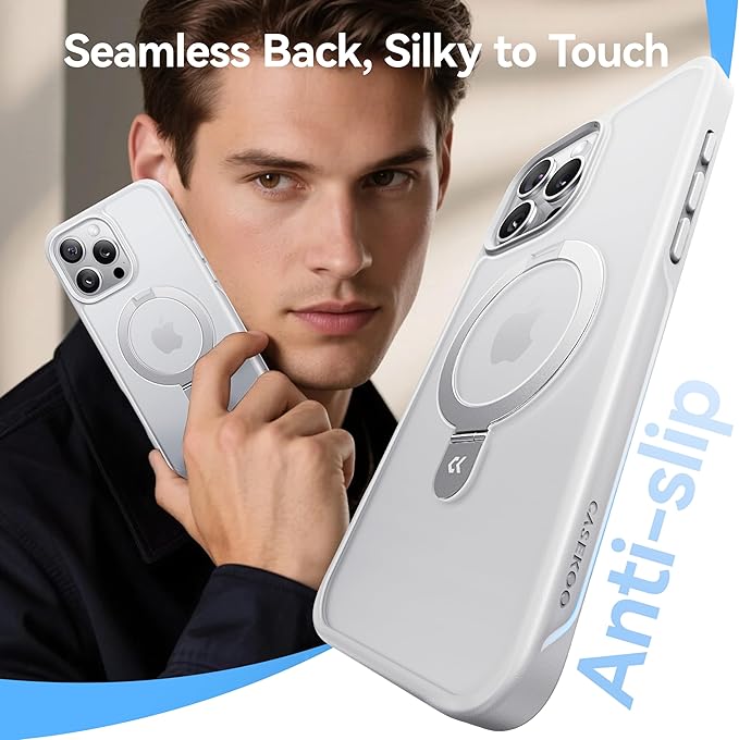 CASEKOO Ultra-Magnetic Stand for iPhone 16 Pro Case [Military Drop Protection] [Compatible with MagSafe] Shockproof Translucent Matte Slim Ring Holder Case for iPhone 16 Pro 6.3", Dove White