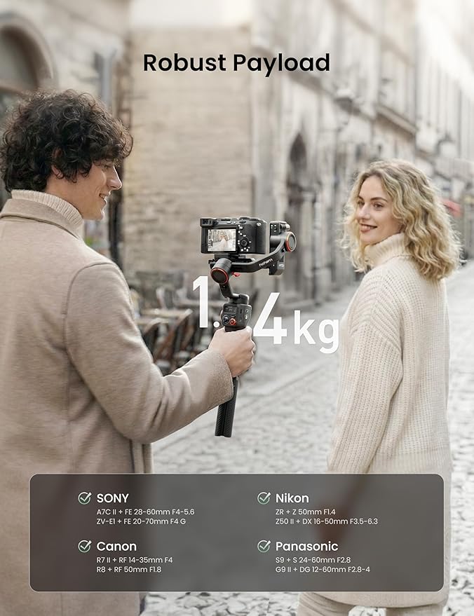 hohem iSteady MT3 3-Axis Gimbal Stabilizer for Mirrorless/Pocket/Action Cameras/Smartphone, Built-in AI Tracker with Fill Light, OLED Display, Camera Gimbal for Canon/Sony/Nikon/Fujifilm/GoPro