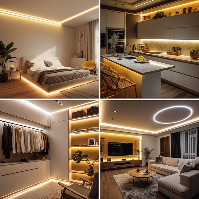 AXMOTUT 32.8ft COB LED Strip Light Warm White, High Bright LED Strips with 320LEDs, RF Remote and UL Power Supply, 3000K Dimmable LED Lights for Bedroom,Kitchen, DIY Home Decoration, 2 Rolls of 16.4ft