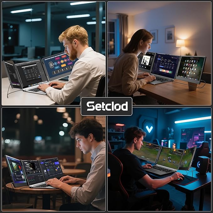Setclod Upgraded Laptop Screen Extender Monitor Portable, 14.1" 1080P FHD IPS Screen, Monitor Extender for Laptop, Fit for 13-17", Plug & Play Compatiable with Windows/Mac/Chrome/Android