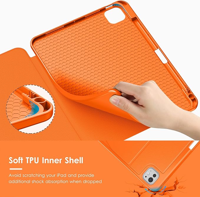 VIKESI Case for iPad Pro 11 inch (M5/M4) 2025/2024,Multiple Angles Magnetic Stand Cover,Shockproof Back,Pencil Holder,and Auto Sleep/Wake,Orange