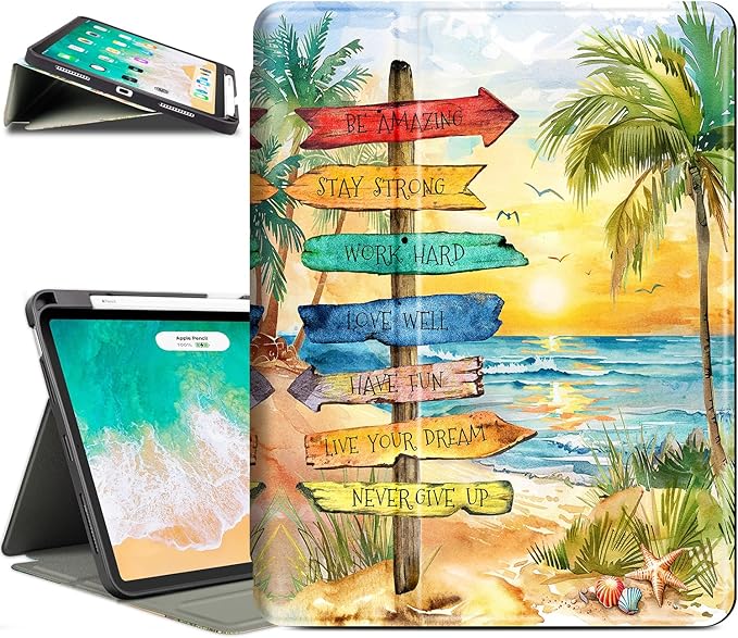 Vimorco for iPad Air 11 Inch Case M4 2026, for iPad Air 5th/4th Gen Cases 10.9-inch, Fit iPad Pro 11 Inch Case 4th/3rd/2nd/1st Generation, Pencil Holder/4 Viewing Stands/Typing Stand/Slim, Beach Road