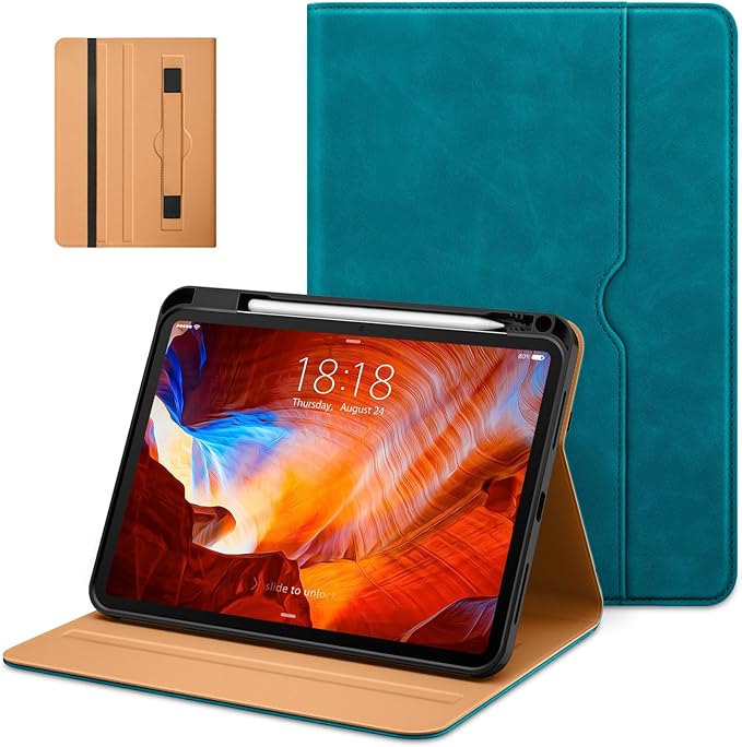 DTTO for iPad Pro 11 inch Case (M5/M4) 2025/2024, Premium Leather Business Folio Stand Cover with Pencil Holder - Auto Wake/Sleep and Multiple Viewing Angles, Teal