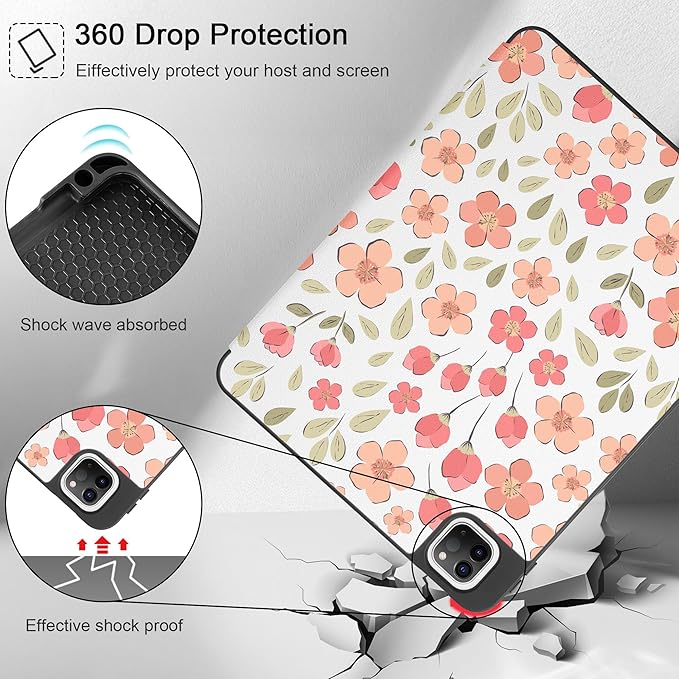 May Chen Case for iPad Pro 11 inch (4th, 3rd, 2nd & 1st Gen) 2022 2021 2020 2018,Trifold Stand with Auto Wake/Sleep Soft TPU Protective Stand Back Cover, Pink Small Flowers