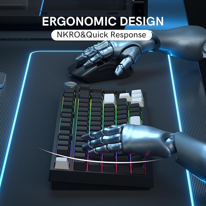 Keymatic Wireless Mechanical Keyboard,75% Hot Swappable Custom Keyboard with Knob,RGB Backlit,Side Printed PBT Keycaps,2.4GHz/USB-C/BT5.0 Mechanical Gaming Keyboards