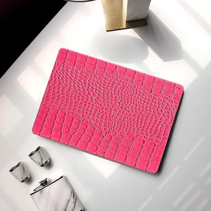 Compatible with Crocodile MacBook Air 13 inch Case 2021 2020 2019 2018 M1 A2337 A2179 A1932, Textured Elegant Luxury Aligator Skin Snakeskin PU Leather Hard Shell & Keyboard Cover, Pink
