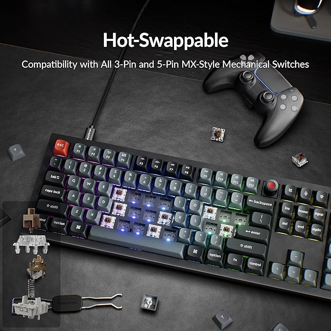 Keychron V6 8K Full Size Wired Mechanical Keyboard with Programmable Knob, 8000 Hz Polling Rate, OSA PBT Keycaps, Hot-swappable Super Brown Switchs, RGB Backlit for Mac Windows Linux