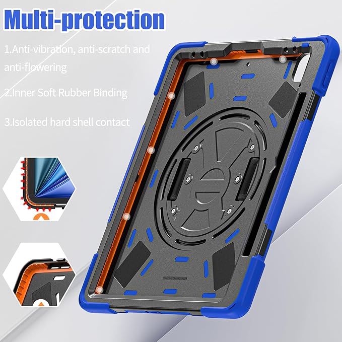 TSQQST Case for iPad Air 13 Inch M4 M3 M2 (2026-2024) with Screen Protector, Pencil Holder, Stand, Hand Strap, Military Grade Heavy Duty Rugged Case for iPad Pro 12.9 6th/5th/4th/3rd Gen, Blue