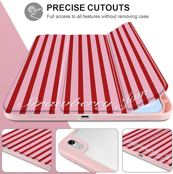 Case for iPad Air 11 inch M4 2026 M3 2025 M2 2024,iPad Air 5th (2022) / 4th 10.9 Inch Striped Trifold Cover with Clear Back Auto Wake Sleep Aesthetic Preppy Design for Girls, Red Stripe