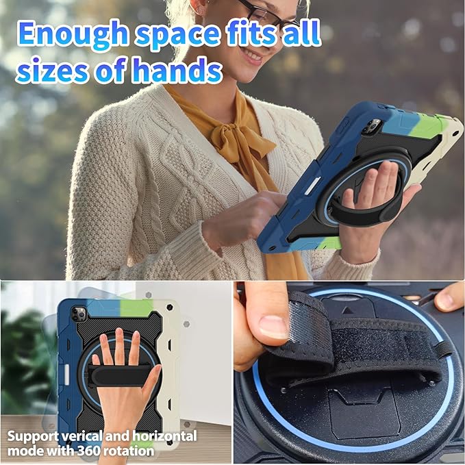 ROISKIN for iPad Pro 12.9 -Inch Case (6th, 5th, 4th & 3rd Gen) with HD Screen Protector, 360 Stand, Hand Strap, Pencil Holder,Shoulder Strap,Rugged Bulky Full Body 12.9 iPad Pro Case