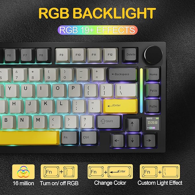ATTACK SHARK X820 Ultra 75% Wireless Gaming Mechanical Keyboard Hot-Swappable Gasket Mount RGB Backlit BT/2.4G/Wired Custom Keyboard with Smart TFT Display&Knob QMK Driver-Star Black&Shark Switch