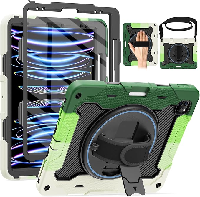 for iPad Pro 12.9 inch Case (6th/5th/4th/3rd Gen),Not fit iPad 12.9 2nd/1st Gen with Screen Protector for Kids with 360 Kickstand Hand Strap Pencil Holder [15ft Drop Protection]