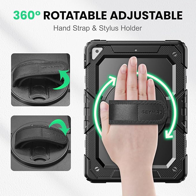 SEYMAC for iPad Air 3/ Pro 10.5 inch Case, Heavy Duty Full-Body Shockproof Protective Case with Screen Protector, 360° Rotating Stand, Hand/Shoulder Strap for iPad Air 3rd Gen, Black