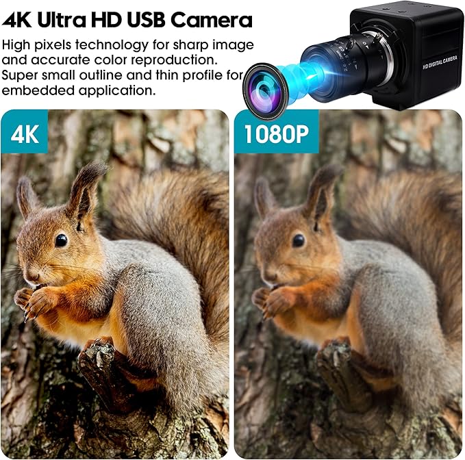 4K USB Camera 2.8-12mm Varifocal Manual Lens Webcam, Ultra HD 4X Zoom with IMX317 Sensor for Windows, Linux, Raspberry Pi, Mac OS