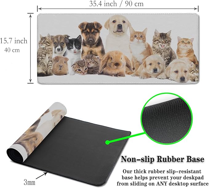 Computer Desk Pad Dog Desktop?Mat, Gaming Mousepads Keyboard Pad, Cool Mouse Pads Waterproof Non-Slip Rubber Base, 35.4" X 15.7" for Work/Game/Office/Home Cute Animal Pet Collection Photos