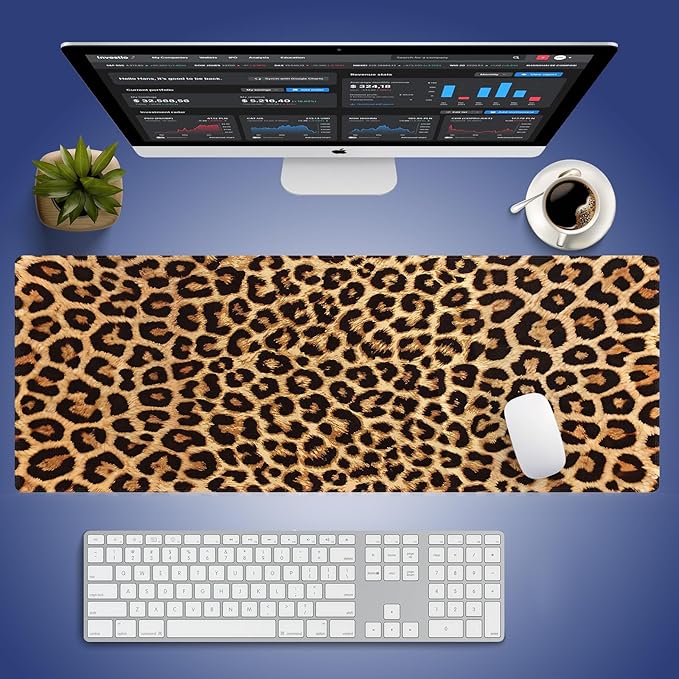 Extra Large Gaming & Office Mouse Pad (31.5" x 11.8") – Vintage Retro Leopard Print, Premium Anti-Slip XXL Desk Mat with Durable Stitched Edges