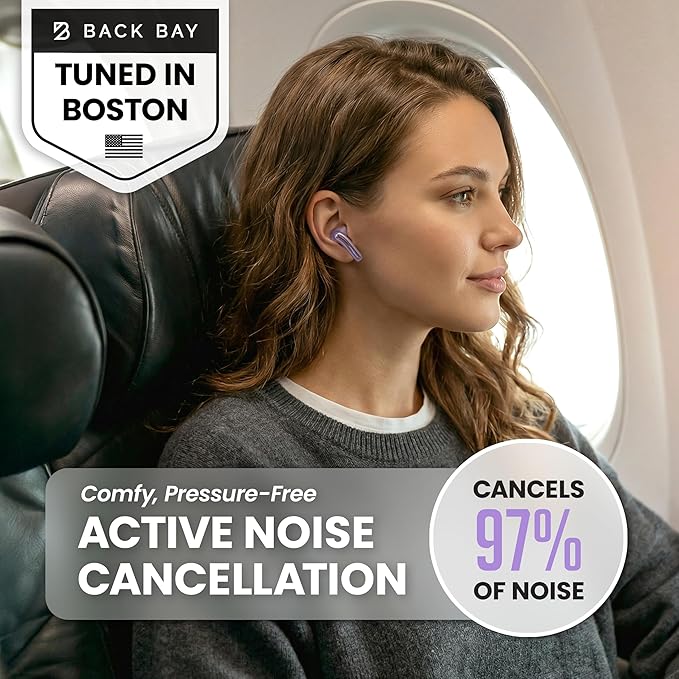 Back Bay Audio FirstClass - True Wireless Earbuds Noise Cancelling, Bluetooth 5.4 Ear Buds Wireless Bluetooth Earbuds Noise Cancelling Earpods, Active Earphones with ANC Sound Canceling Headphones