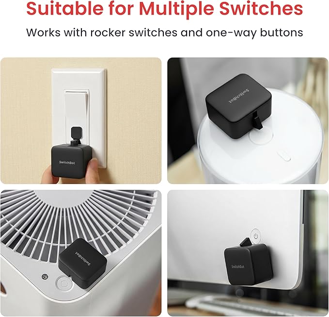 Switchbot Smart Switch Button Pusher (Bluetooth) – Fingerbot for Rocker Switch/One-Way Buttons, App Timer Control, No Wiring, Optional Hub Required for Voice/Remote, Black