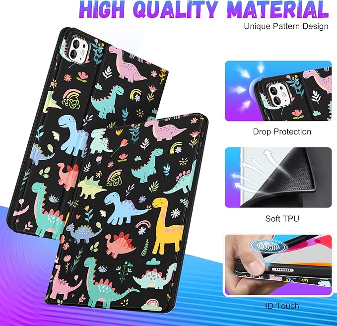 Uppuppy for iPad Pro 13 Inch Case 2024 - Women Girls Cute Folio Smart Cover with Pencil Holder Cartoon Kids Boys Pretty Design Unique for iPad Pro M4 13 Inch Cases A2925 A2926 A3007