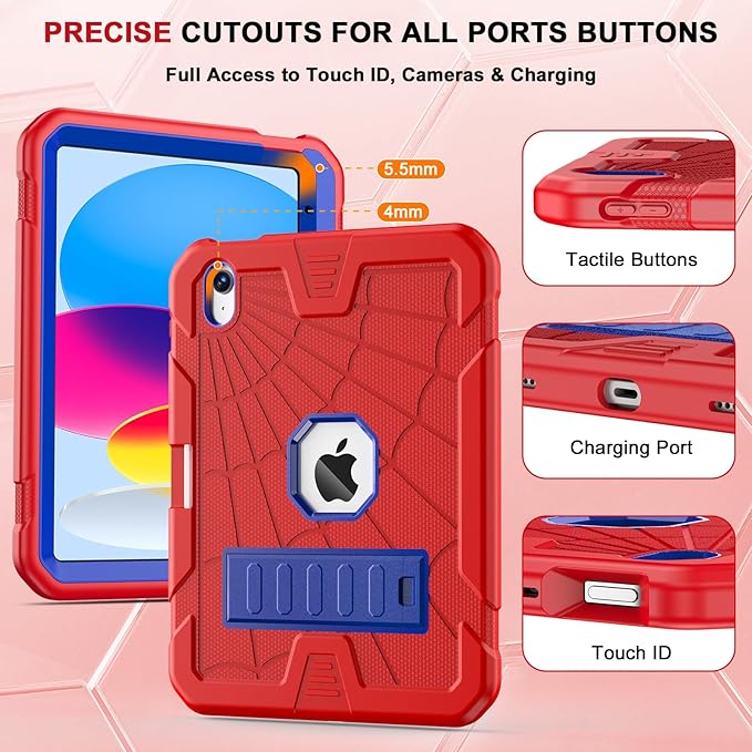 Sibeitu Case for iPad 11th A16/ 10th Generation 10.9 Inch 2025/2022, Hard 10th Gen i Pad Case with Stand & Pencil Holder, Shockproof Protective 10.9 inch iPad 10th Gen Cover for Kids Girls Boys, Red