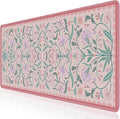 HAOCOO Pink Desk Mat, Aesthetic Flower Mouse Pad, 35.4" x 15.7" Computer Mat, Keyboard Pad Dorm Decor, Non-Slip Mouse Pad for Laptop with Stitched Edges, Home Office Desk Protector