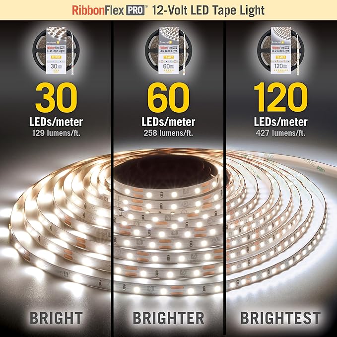 Armacost Lighting RibbonFlex Pro 12V White LED Strip Lights 30 LED/m, 3000K, 16.4 ft 141230