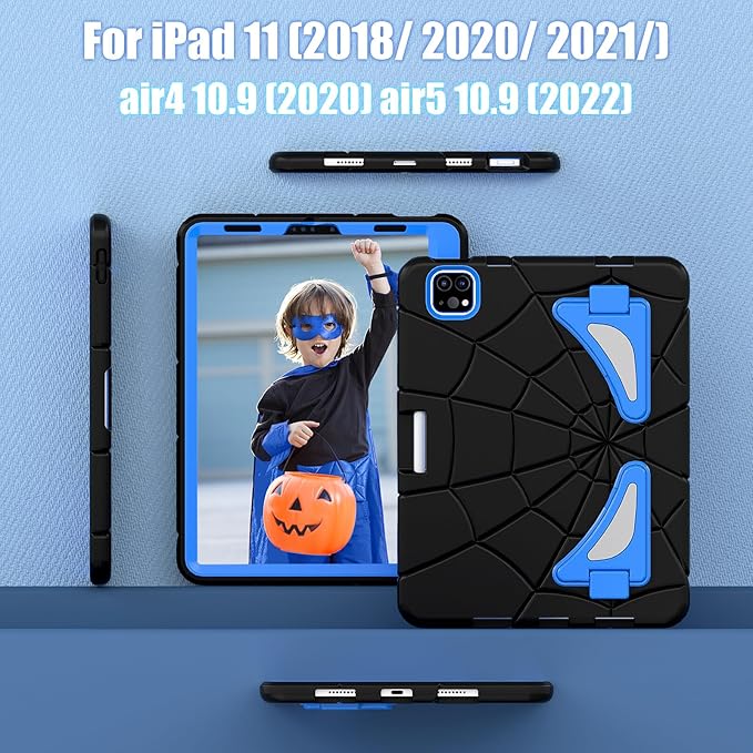 AKABEILA Compatible with Apple iPad Pro 11 inch(2018)/Apple Air 4 10.9(2020)/Air 5 10.9(2022)/Air 6 M2 (2024)/Air 7 M3 (2025) Tablet Case，Cover with Kickstand for Kids Children Boys Babies Black Blue