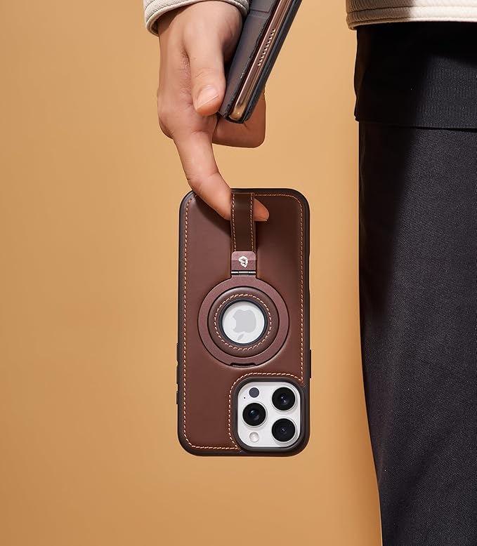 Butaiga for iPhone 16 Pro Max Leather Case with Stand, Anti-Slip Grip Ring, Fits for MagSafe (Cocoa, iPhone 16 Pro Max)