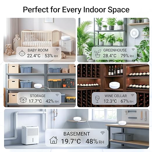 eMylo WiFi Temperature Humidity Sensor with 100dB Siren Alarm, Smart Indoor Thermometer Hygrometer, App Remote Monitoring & Real-Time Alerts for Home, Baby Room, Greenhouse, Wine Cellar