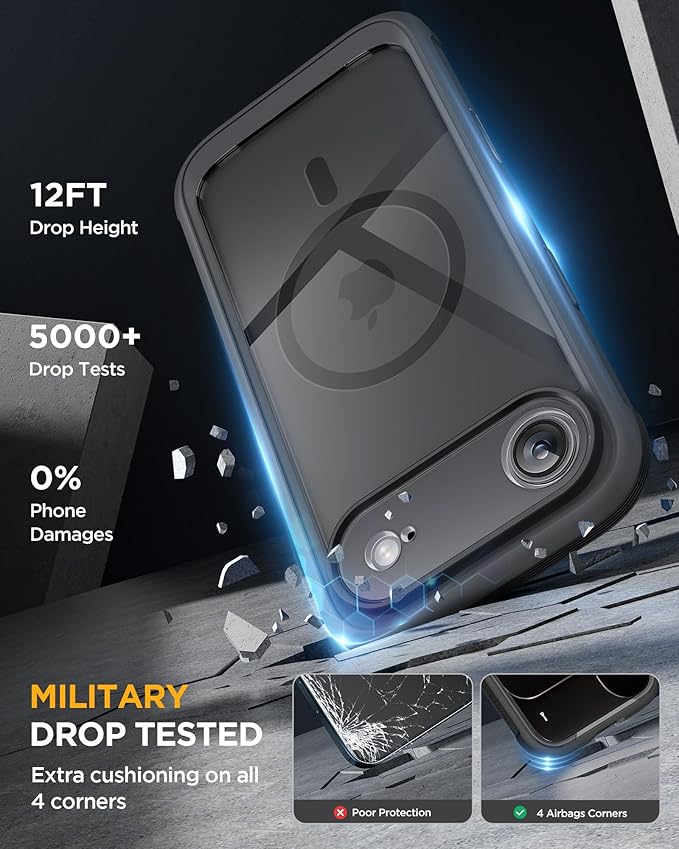 Miracase Magnetic for iPhone Air Case 6.5-inch with Camera Control, [Compatible with MagSafe] Full-Body Protection Slim Phone Case with Built-in Tempered Glass Screen Protector for 17 Air Case, Black