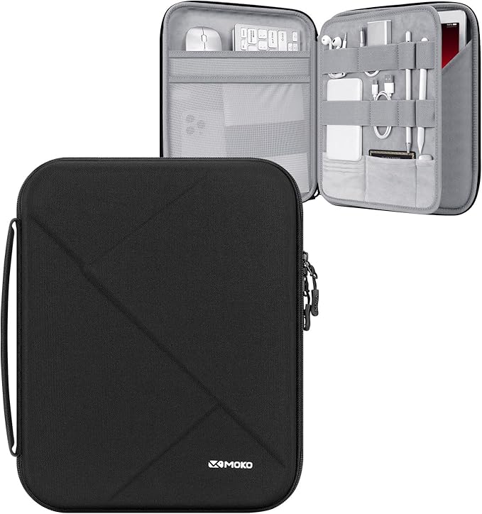 MoKo 13 inch Tablet Sleeve Bag for 13 inch iPad Air M4 2026, iPad Pro 13 M5/M4/Air M3/M2, iPadPro 12.9, Galaxy Tab S8+/S9+ 12.4, Hard Shell EVA iPad Bag with Storage and Padded Handle, Black