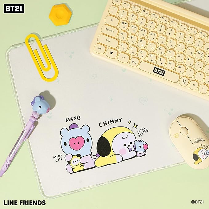 Hamee BT21 My Little Buddy Series Desk Mat [Laptop Computer Gaming Mouse Mat] [Large Office Accessories] [Cute Non-Slip Rubber Base Mouse Pad] [Desk Pad] Cooky CHIMMY SHOOKY MANG, 12" x 30"