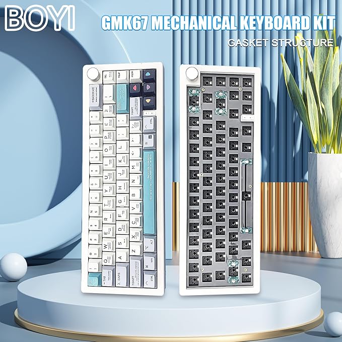 BOYI GMK67 Barebones Keyboard Kit,65% RGB Hot-Swap Gasket Mounted Tri-Mode BT/2.4GHz/USB-C 4000mAh Wireless Custom Programmable Mechanical Gaming Keyboard DIY Kit with Knob(White)