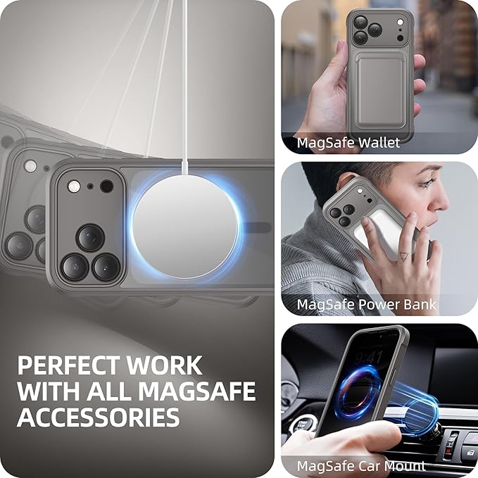 BERFY for iPhone 17 Pro Case, Compatible with MagSafe, Built-in Privacy Screen Protector, Camera Protection, Shockproof Full Body Phone Case 6.3", Clear Grey