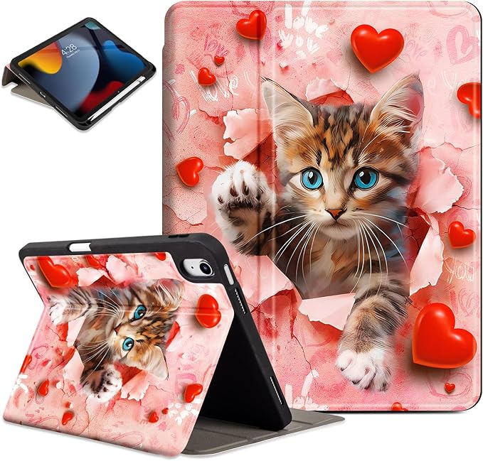 Lokigo for iPad 10th Generation Case 10.9 inch 2022, Cute Pink iPad (A16) 11th Generation Case 11 inch 2025, Multi-Angle Viewing Protective Stand 10th Gen iPadCase, Cat
