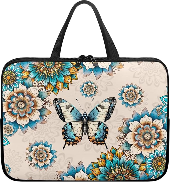 Bohemia Butterfly 15 Inch Laptop Sleeve, Laptop Cover Computer Bag Tablet Carrying Case with Handle Tote Bags Notebook Handbag Messenger Briefcase for Travel/Business/School/Work