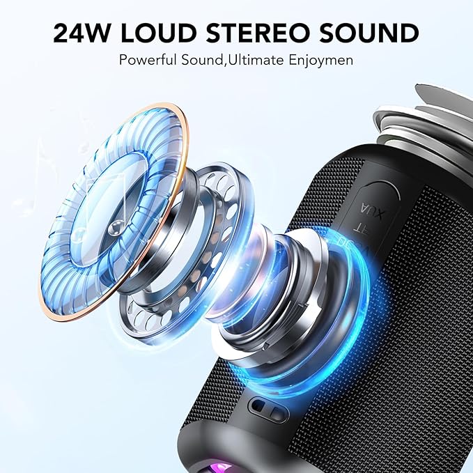 aowoka Bluetooth Speaker, 2025 Portable Wireless Speakers with Led Light, Bluetooth 5.4, 24H Playtime, Enhanced Bass, IPX7 Waterproof, Outdoor Speaker for Travel, Sport, Party, Biking.